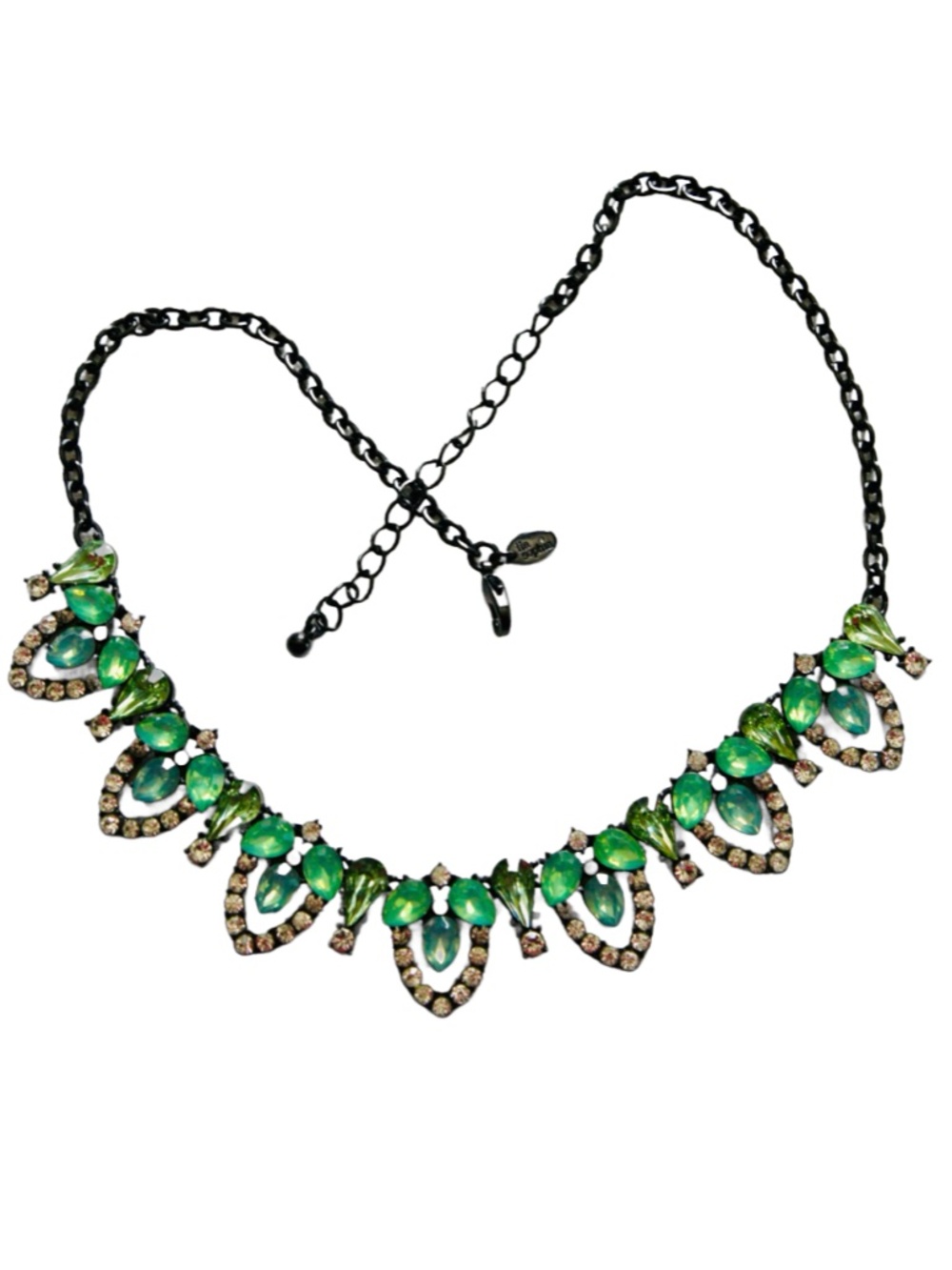 Lia Sophia Green Rhinestone and Gunmetal Necklace - Picture 2 of 6